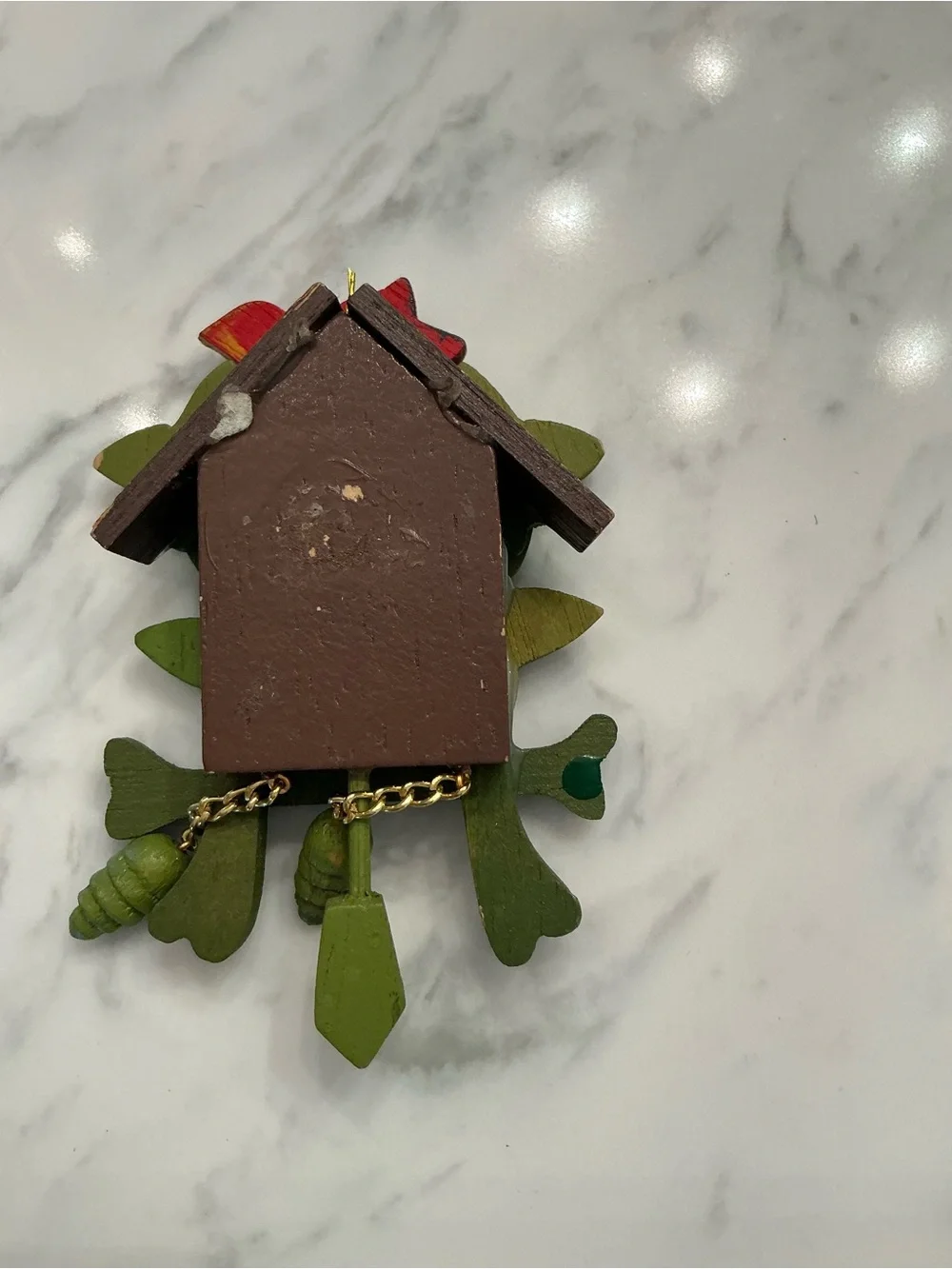 Hand-Painted Miniature Wooden Bird Cuckoo Wall Decor in Green & Red